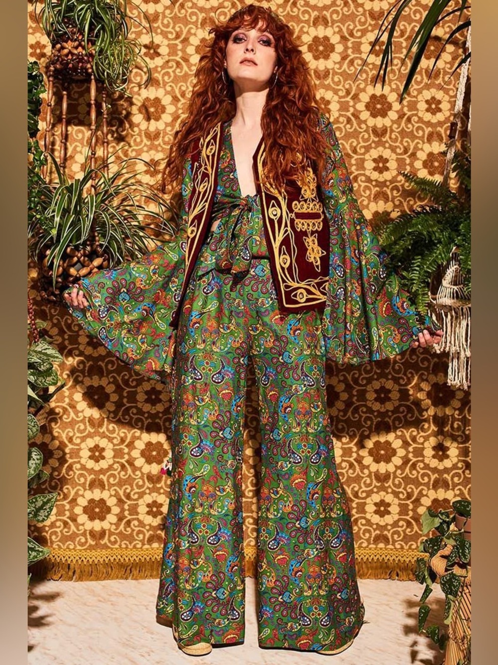 The Hippie Shake Wide Leg Palazzo Pants Size 8 Paisley Bohemian Festival Retro